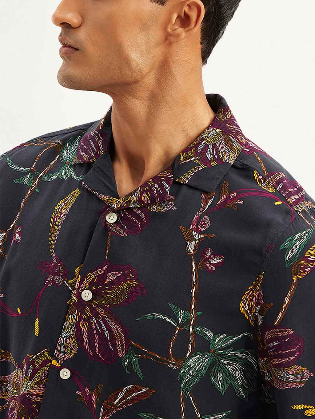 Men's Resort Collar Floral Relaxed Fit Camp Shirt