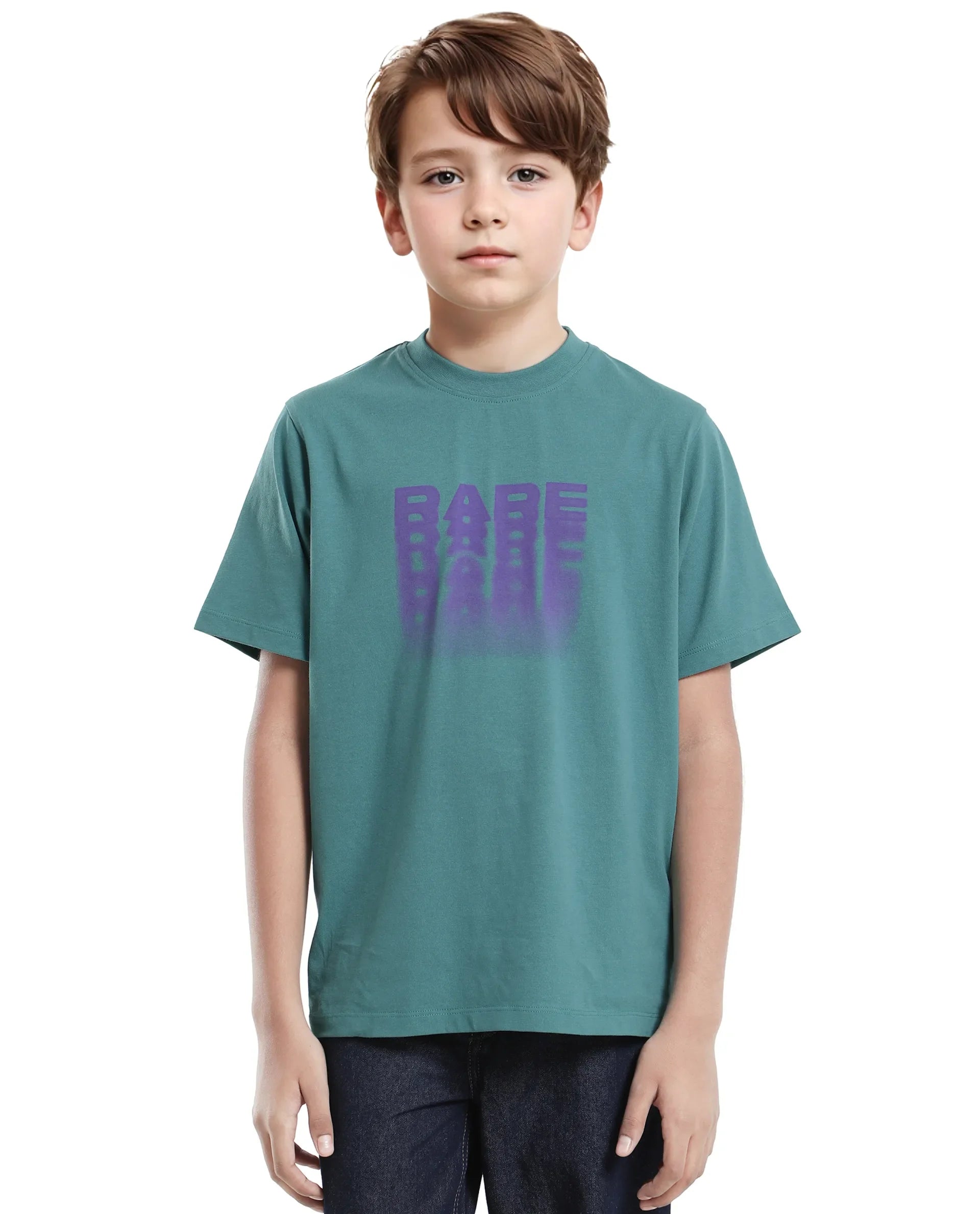 Rare Ones Kids Act-K Dark Green Cotton Solid Slip-On Regular Fit T-Shirt