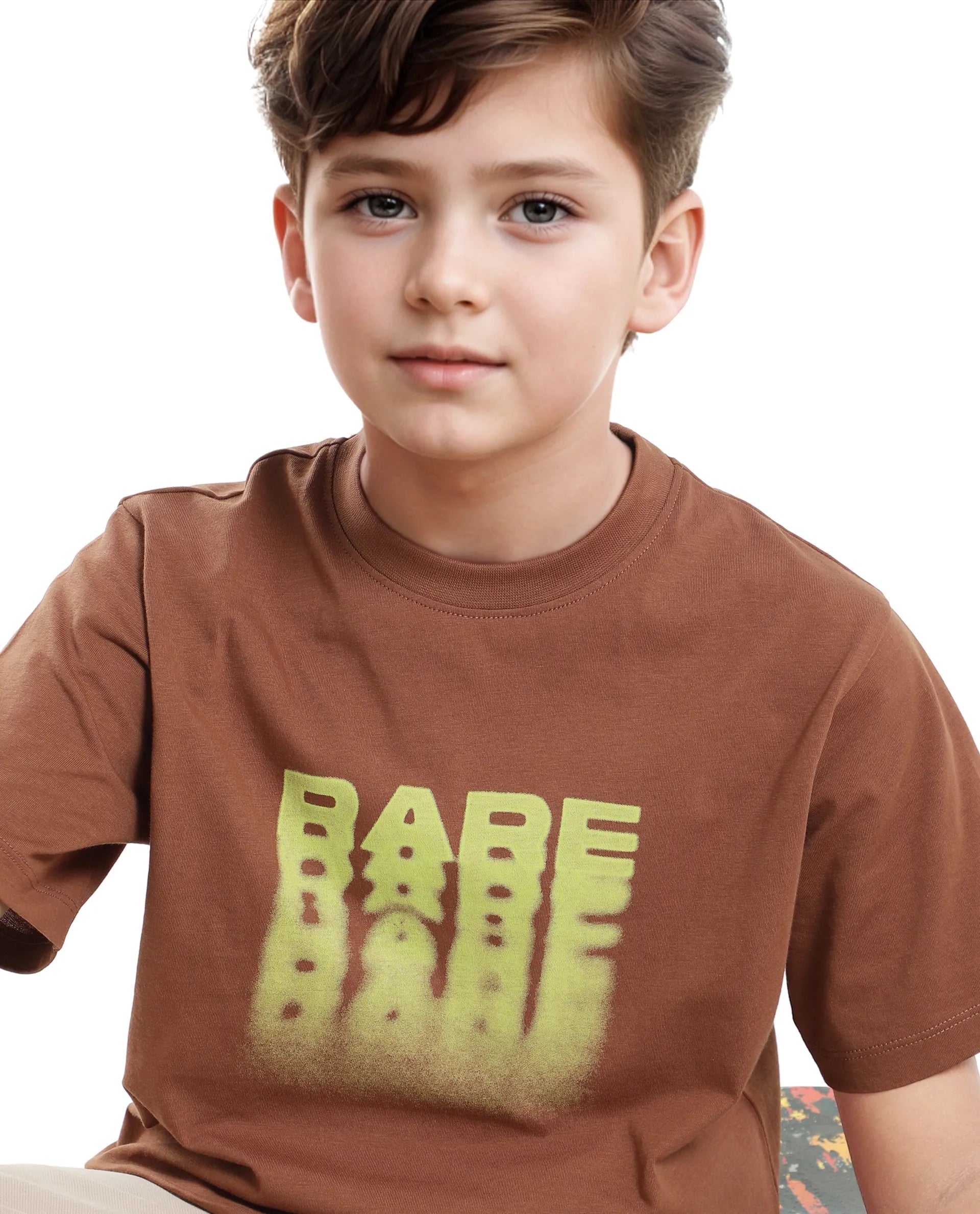 Rare Ones Kids Act-K Brown Cotton Printed Slip-On Regular Fit T-Shirt