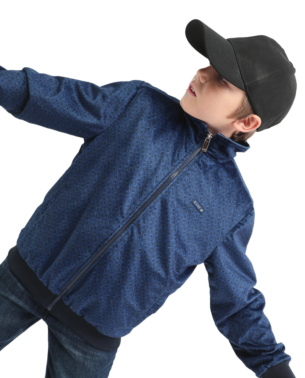 Rare Ones Kids Adi Dark Blue Polyester Zipper Closure Flat Collar Printed Full Sleeves Slim Fit Jacket