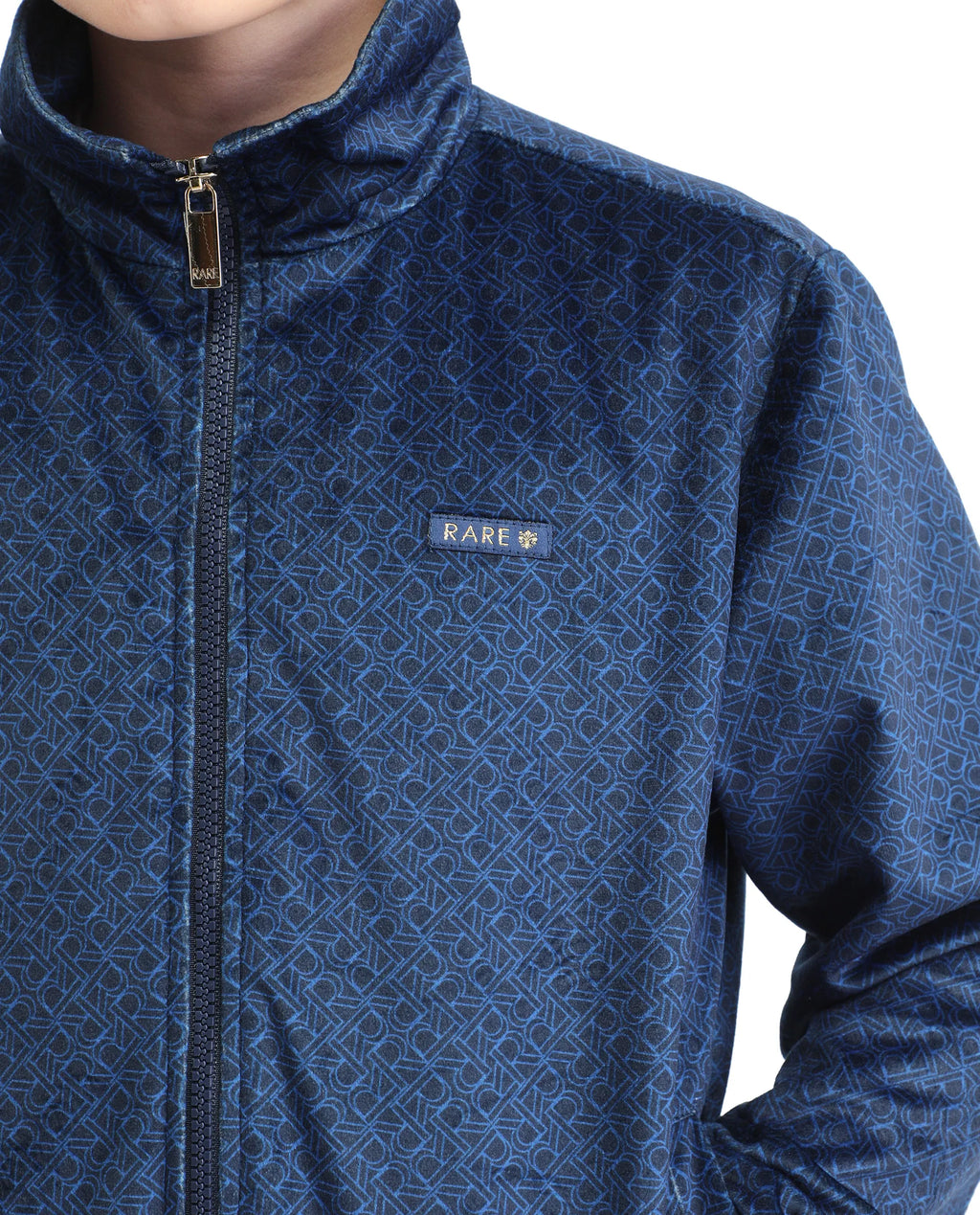 Rare Ones Kids Adi Dark Blue Polyester Zipper Closure Flat Collar Printed Full Sleeves Slim Fit Jacket