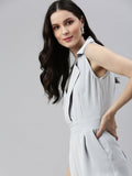 Women's Grey Shawl Neck Basic Jumpsuit