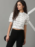 Women's White Typography Printed High Neck Crop Top