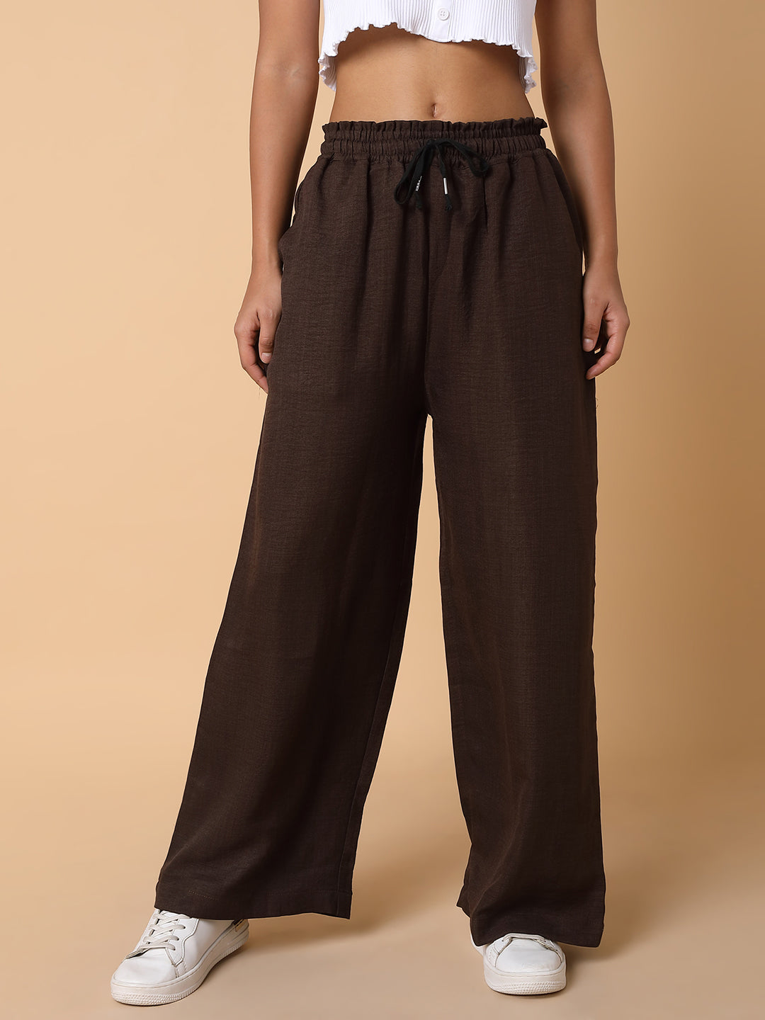 Women's Brown Comfort Slim Fit Parallel Trousers