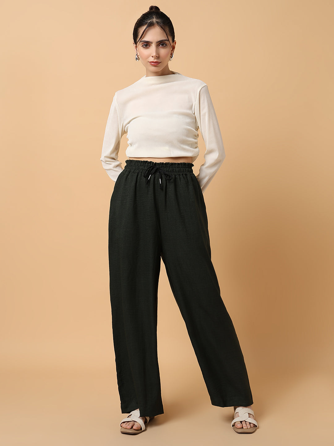 Women's Green Comfort Slim Fit Trousers