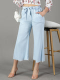 Women's Blue Relaxed Straight Fit High-Rise Denim Culottes