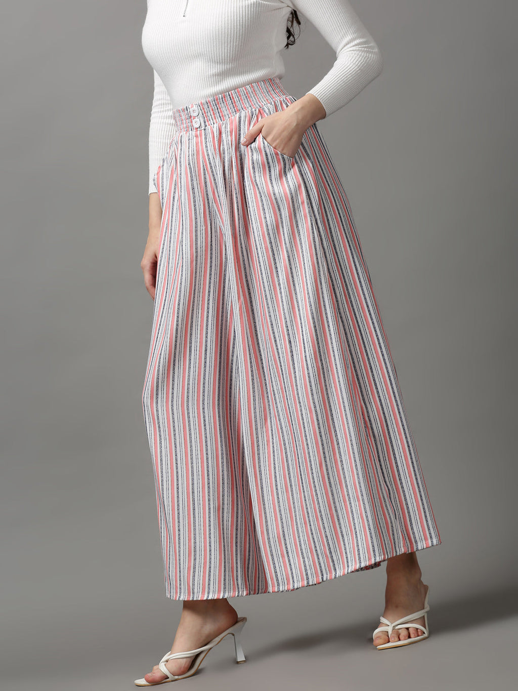 Women's Multi Striped Flared Culottes Trouser