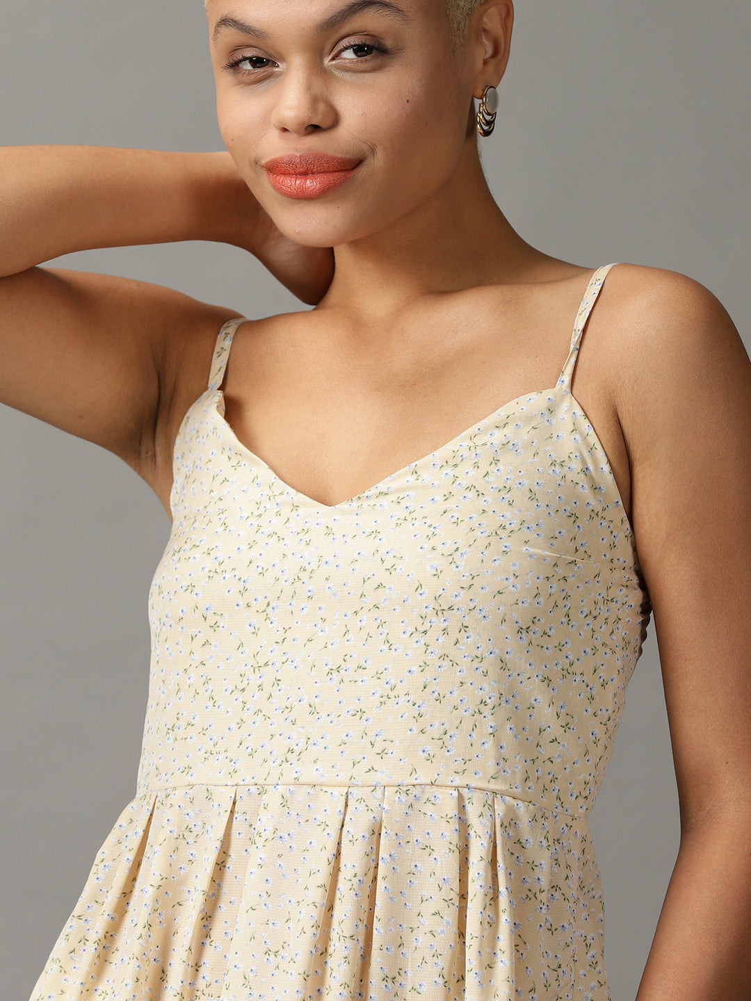 Women's Yellow Floral Printed Georgette Peplum Top