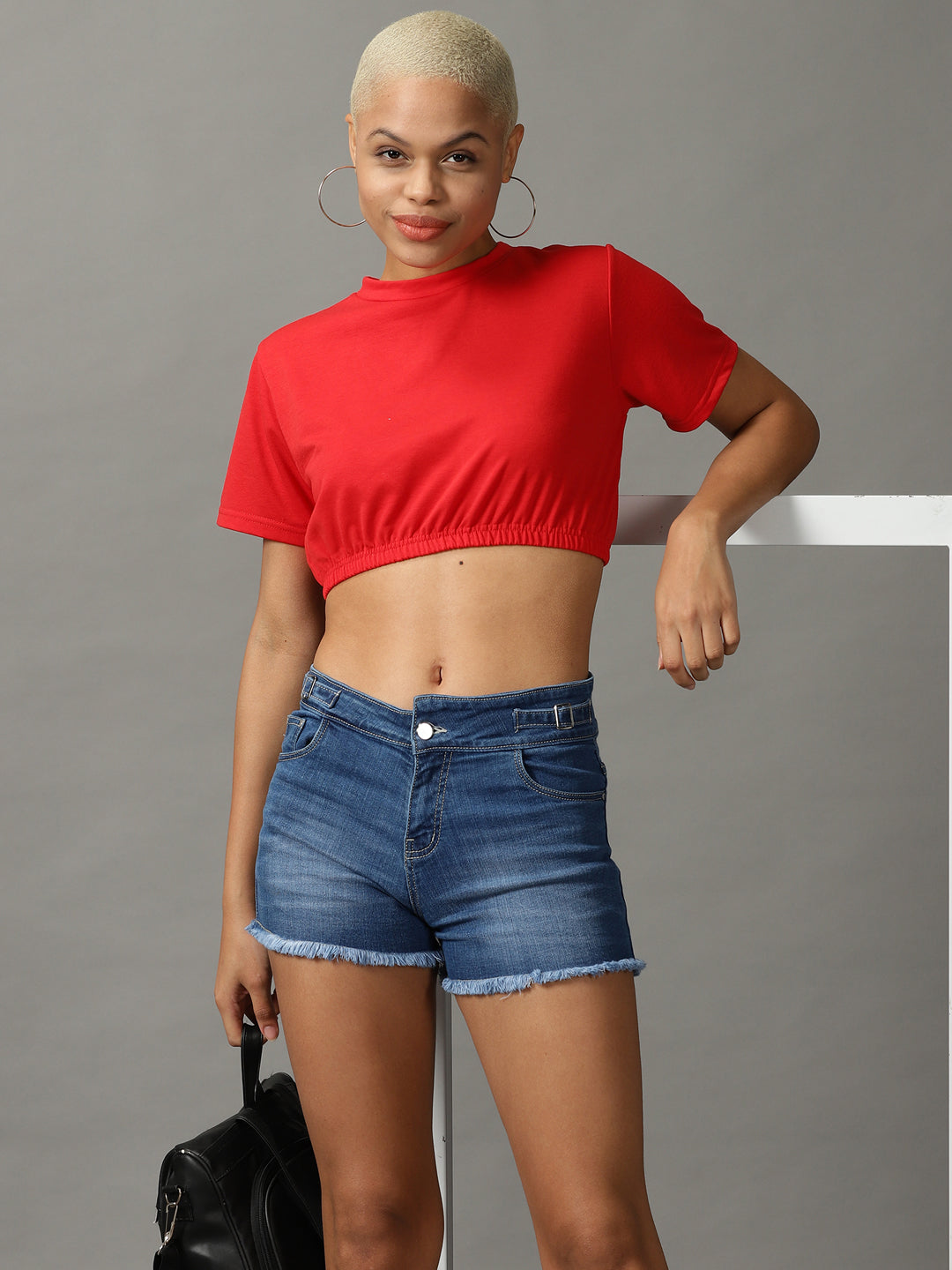Women's Red Blouson Crop Top