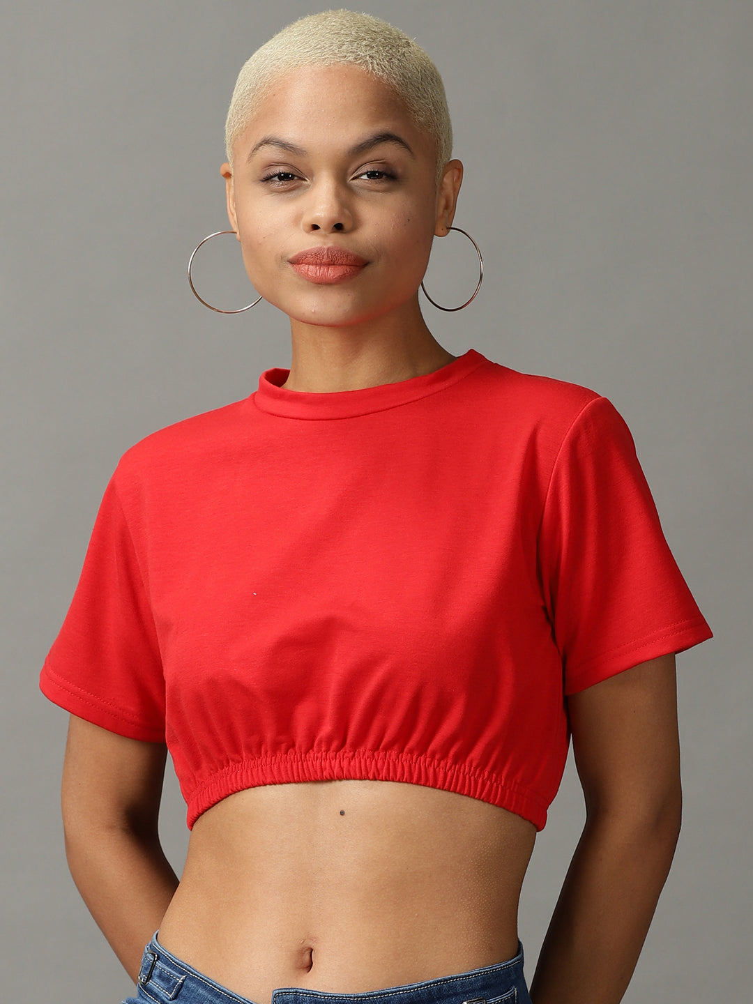 Women's Red Blouson Crop Top