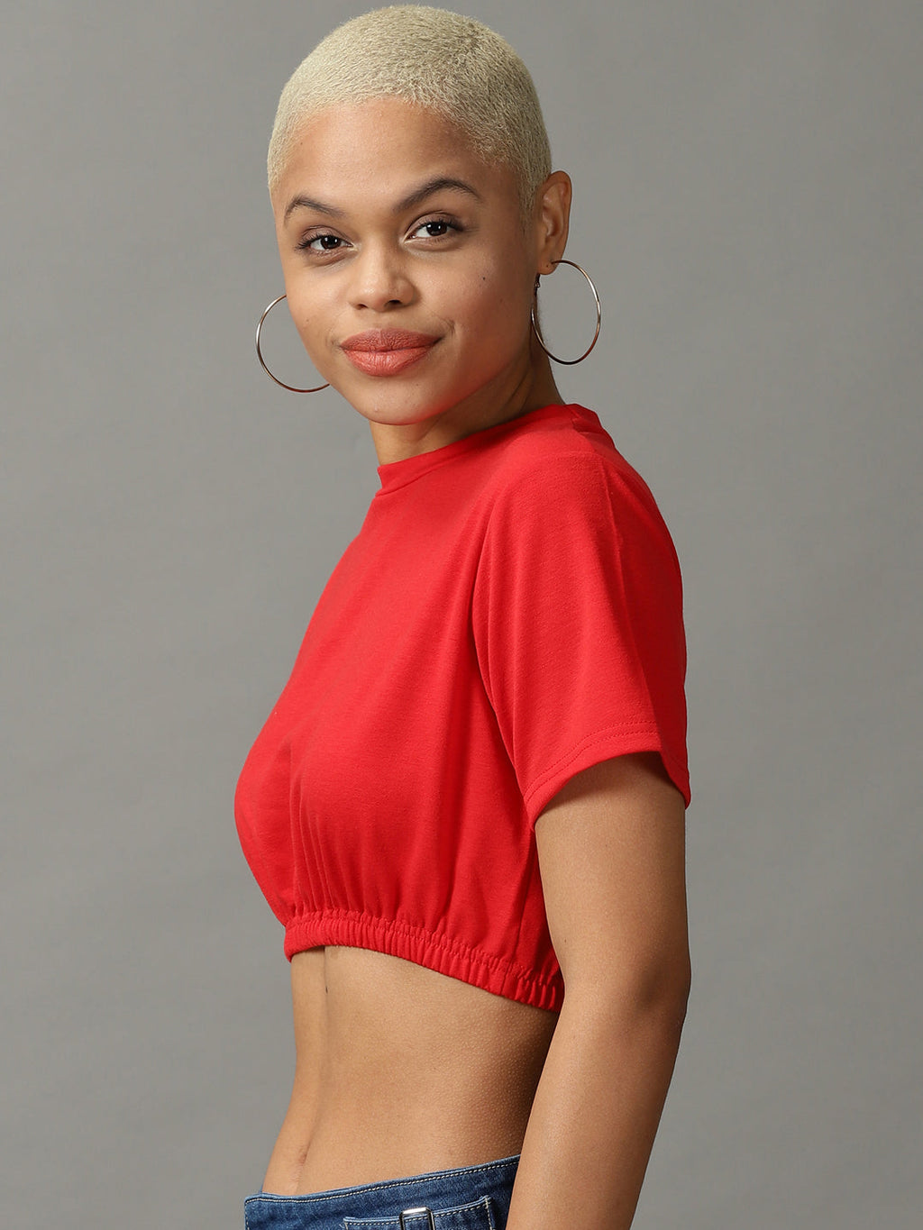 Women's Red Blouson Crop Top