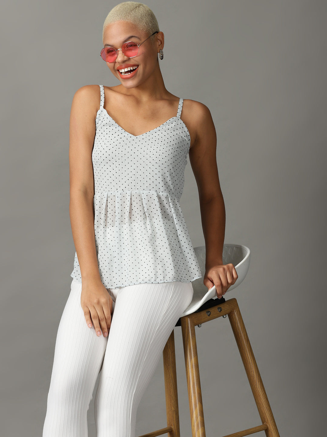 Women's Blue Printed Georgette Peplum Top