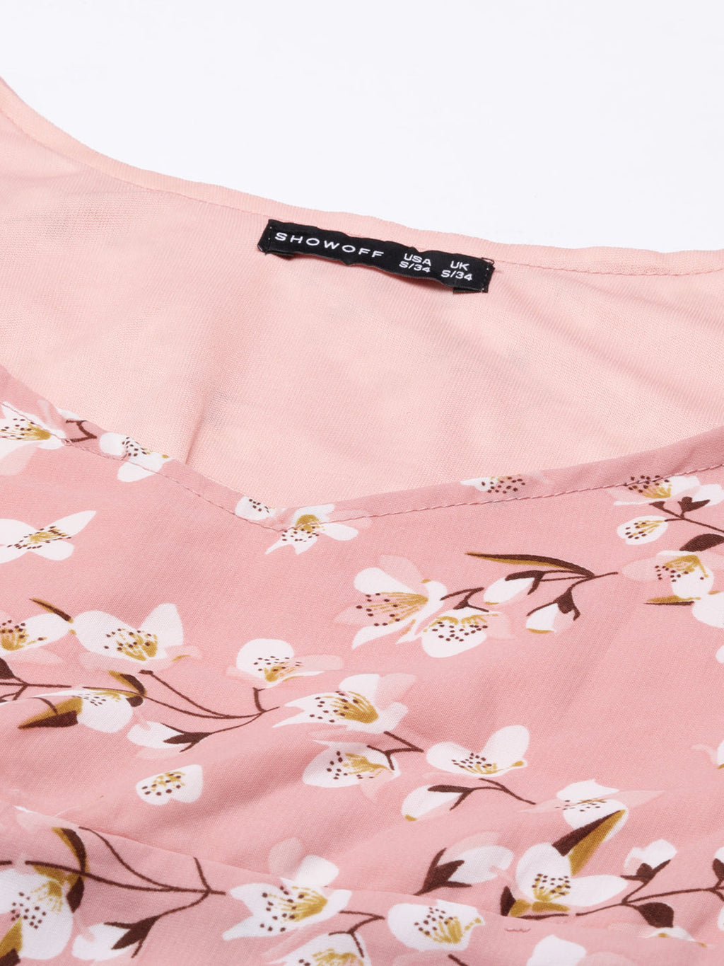 Women's Peach Floral Printed Puff Sleeve Smocking Chiffon Crop Top
