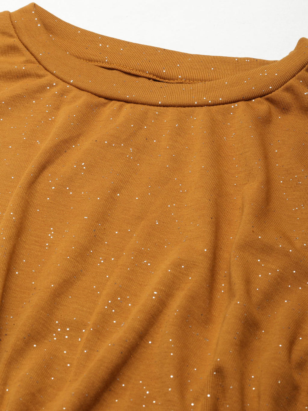 Women's Mustard Round Neck Gathered Crop Top