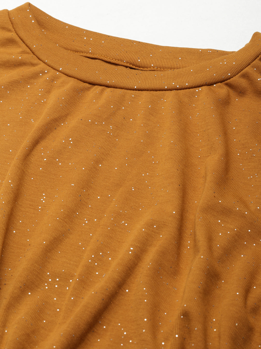 Women's Mustard Round Neck Gathered Crop Top