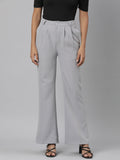 Women's Grey Relaxed Straight Leg Flared Cotton Bootcut Trouser
