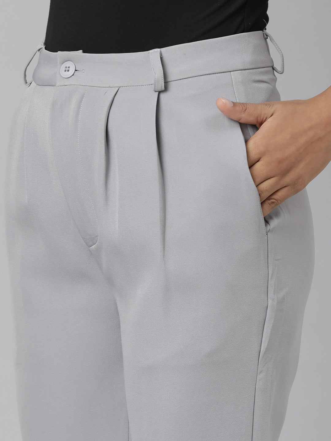 Women's Grey Relaxed Straight Leg Flared Cotton Bootcut Trouser