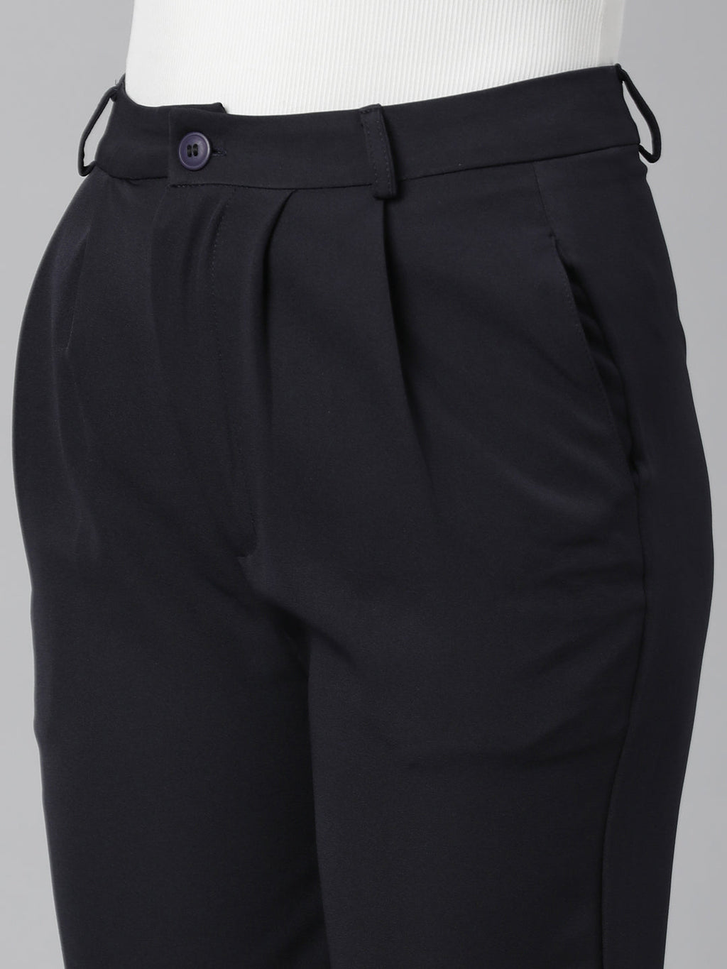 Women's Navy Blue Relaxed Straight Leg Flared Cotton Bootcut Trousers