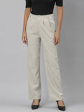Women's Beige Relaxed Straight Fit Cotton Parallel Trouser