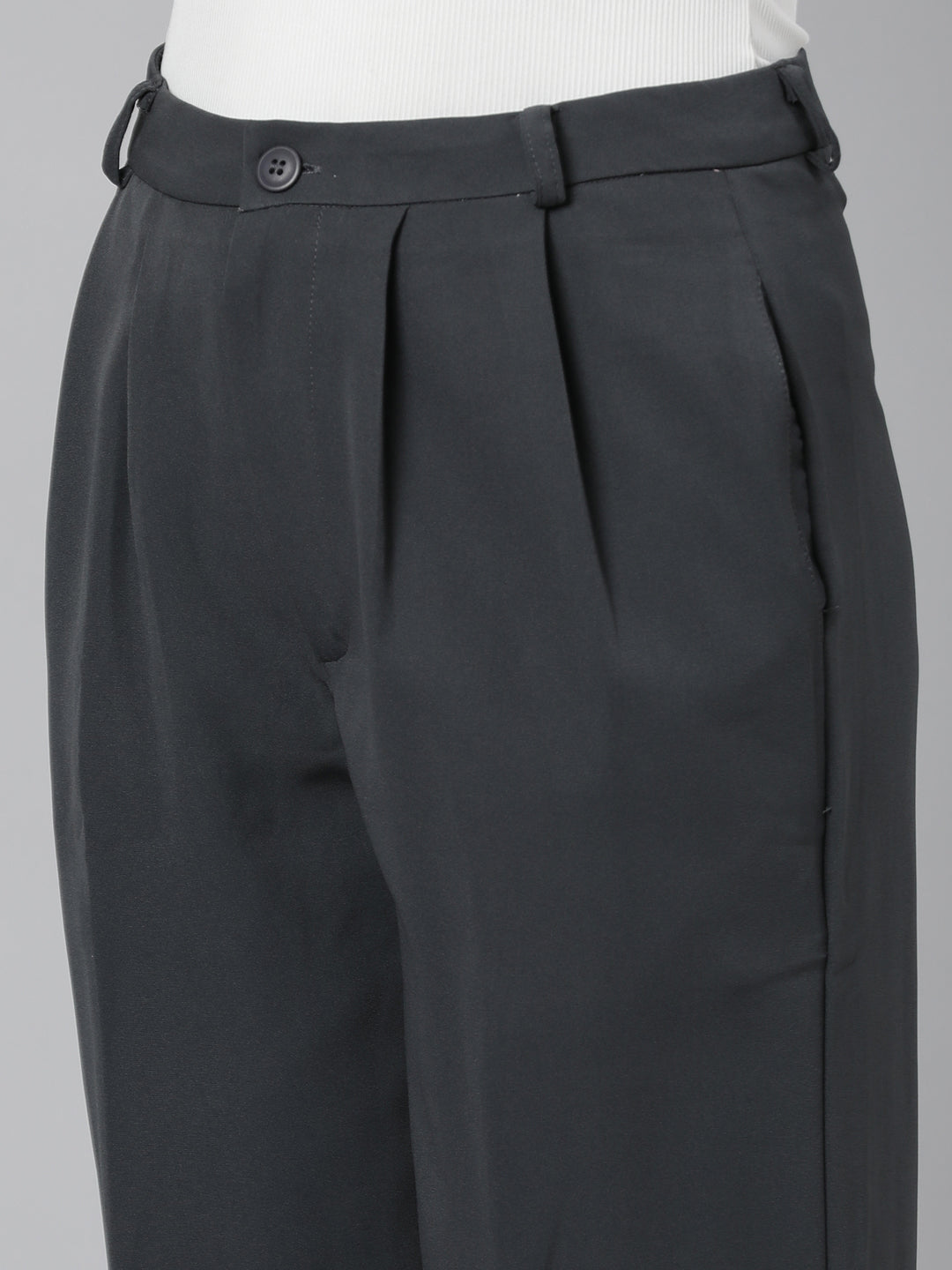 Women's Charcoal Relaxed Straight Fit Cotton Parallel Trousers