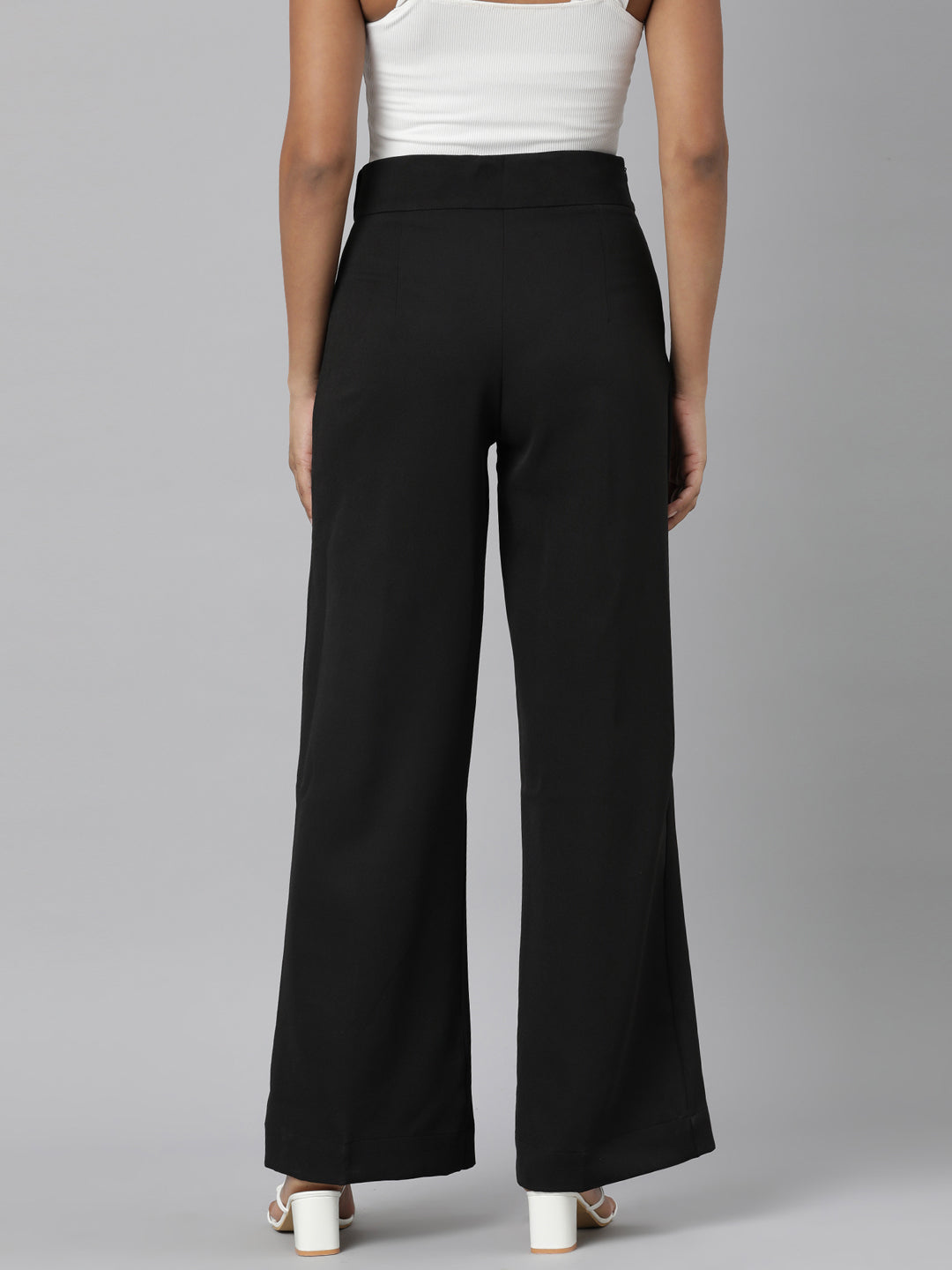Women's Black Relaxed Straight Fit Cotton Parallel Trouser