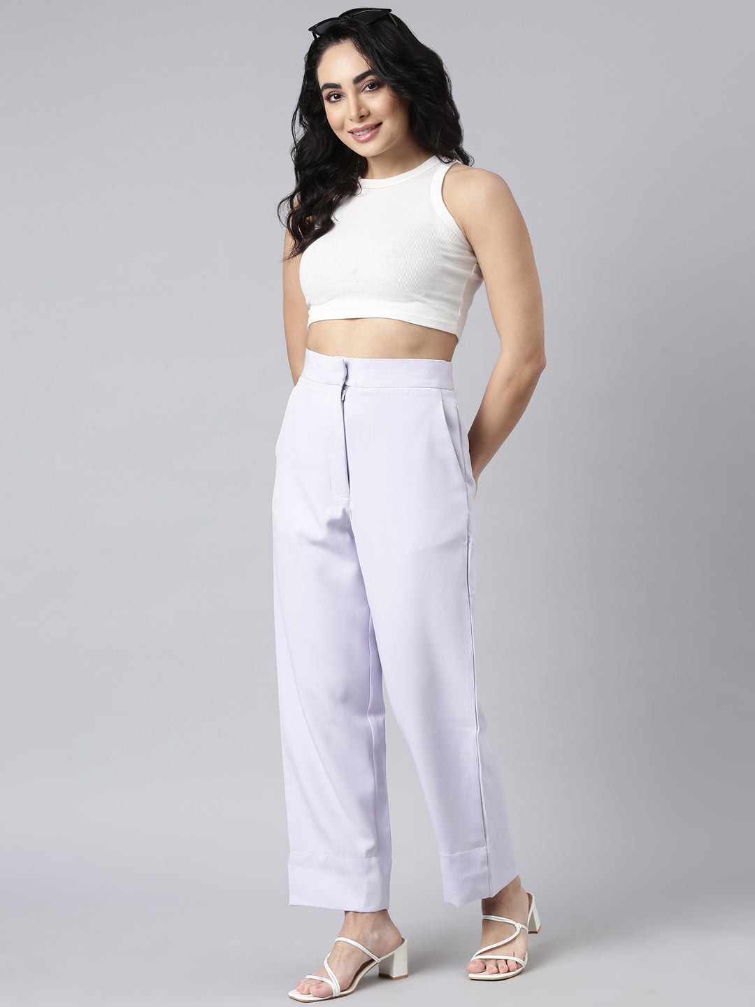 Women's Lavender Comfort Straight Fit Cotton Parallel Trouser