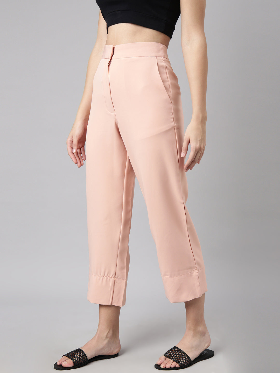 Women's Peach Comfort Straight Fit Cotton Parallel Trouser