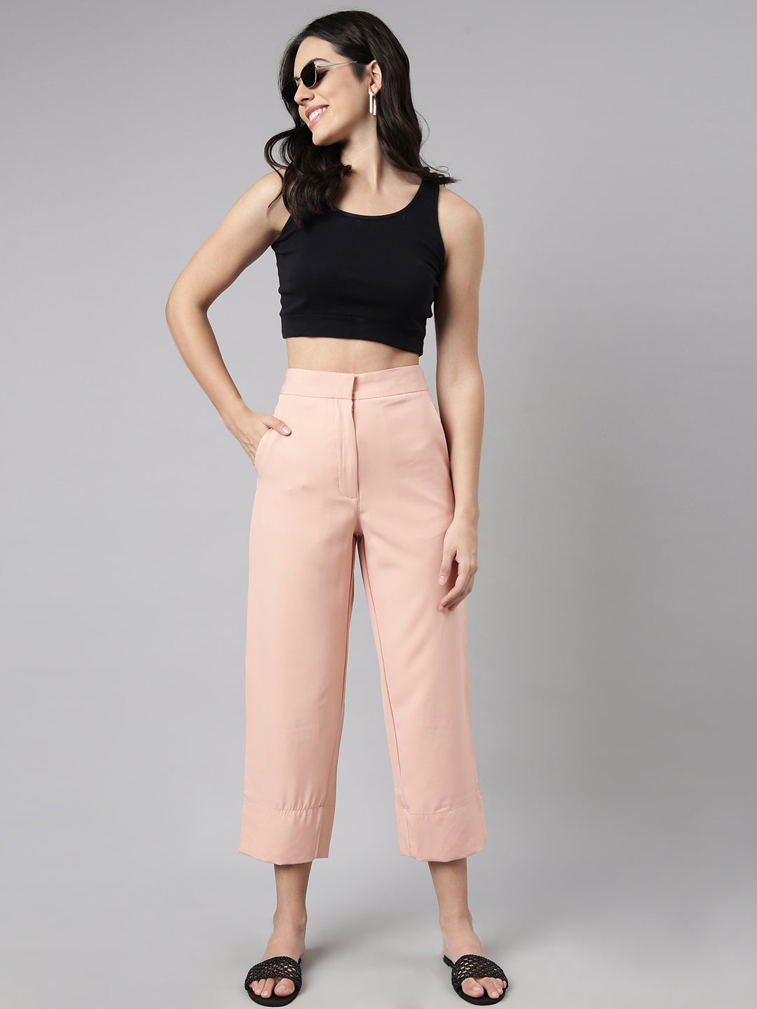 Women's Peach Comfort Straight Fit Cotton Parallel Trouser