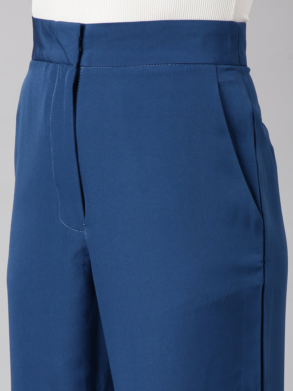 Women's Solid Teal Parallel Trousers