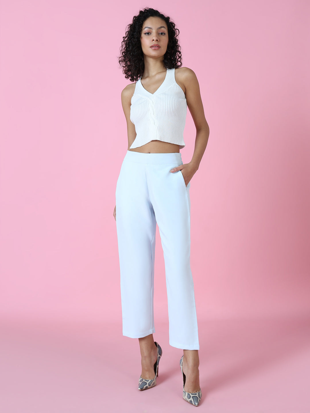 Women's Turquoise Blue Regular Fit Cotton Comfort Casual Trousers