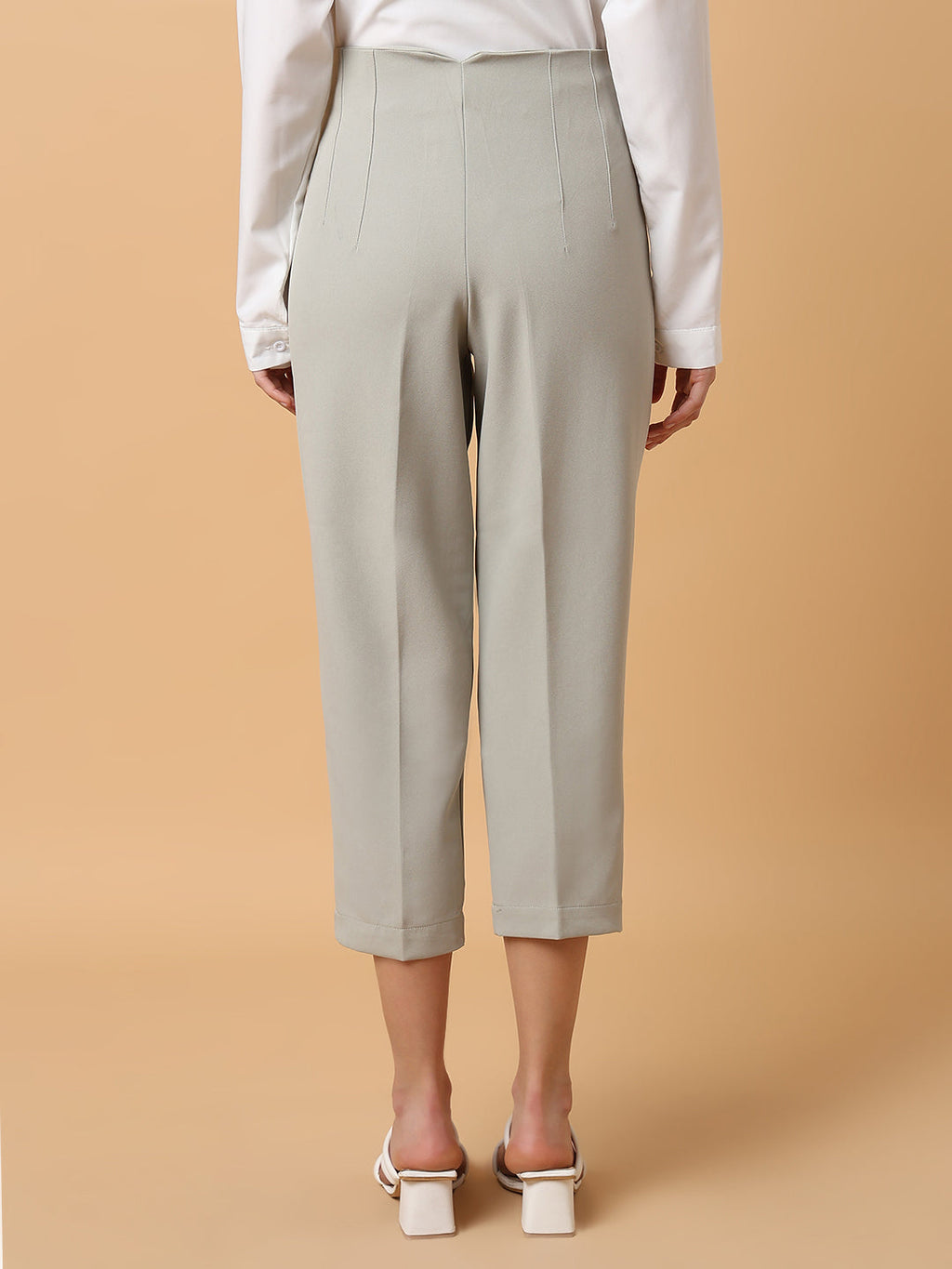 Women's Grey Comfort Slim Fit Pleated Trousers