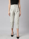 Women's Sea Green Comfort Tapered Fit Pleated Cotton Trousers