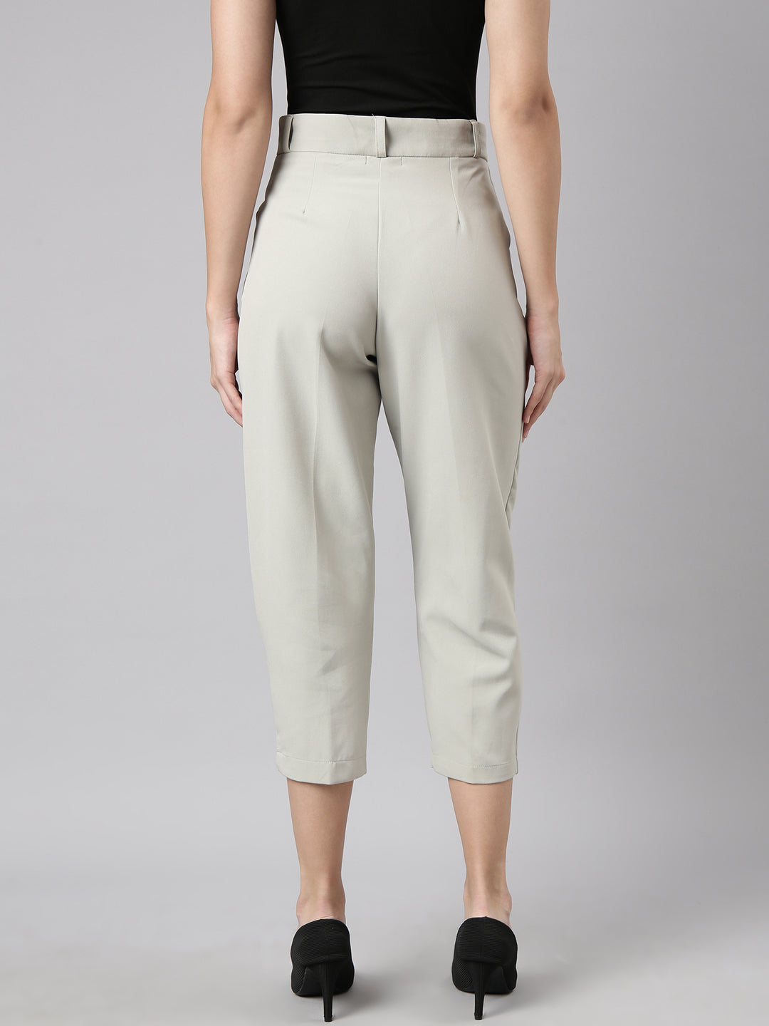 Women's Sea Green Comfort Tapered Fit Pleated Cotton Trousers
