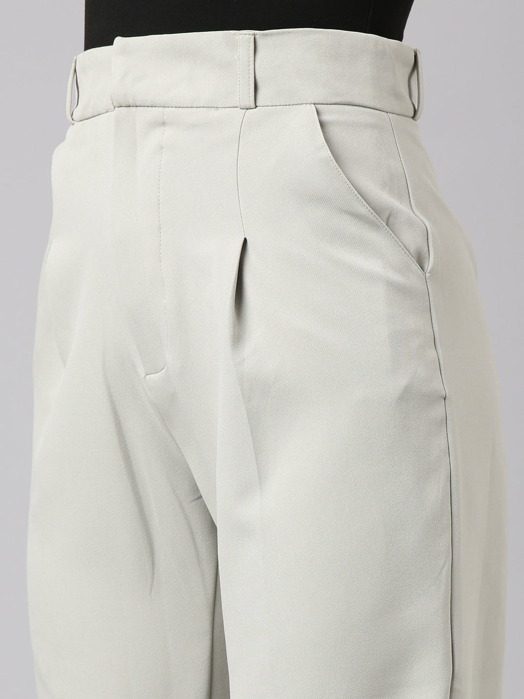 Women's Sea Green Comfort Tapered Fit Pleated Cotton Trousers