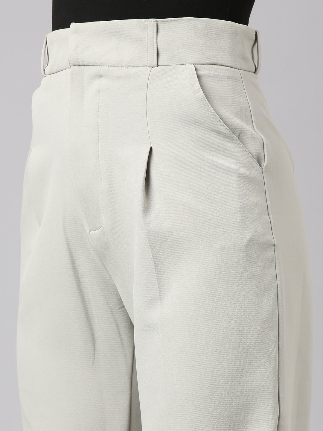 Women's Sea Green Comfort Tapered Fit Pleated Cotton Trousers