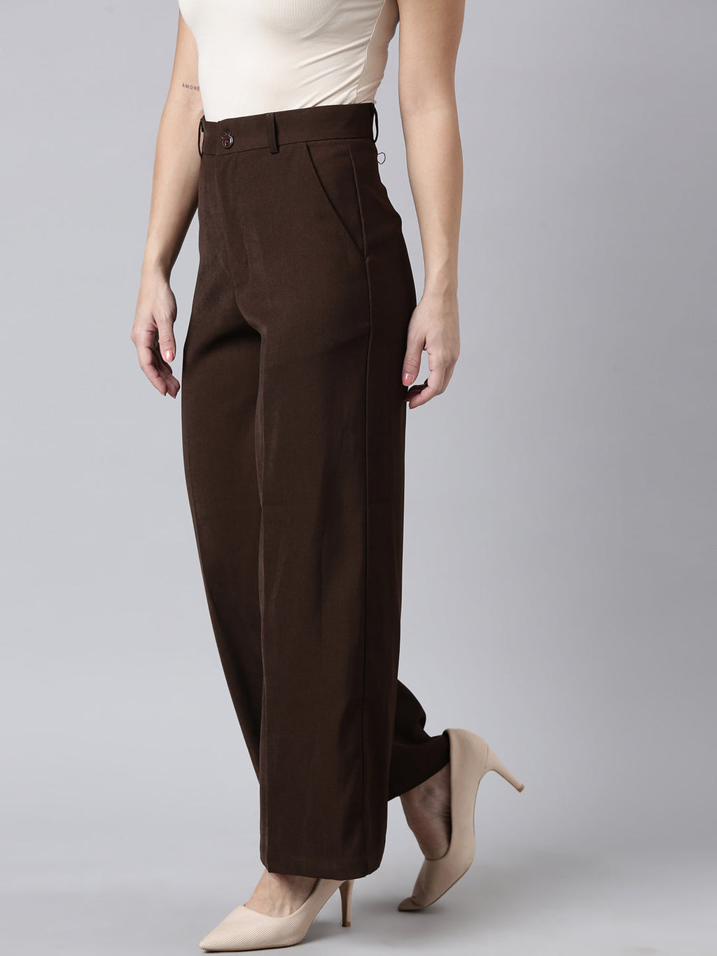 Women's Brown Comfort Cotton Parallel Trouser