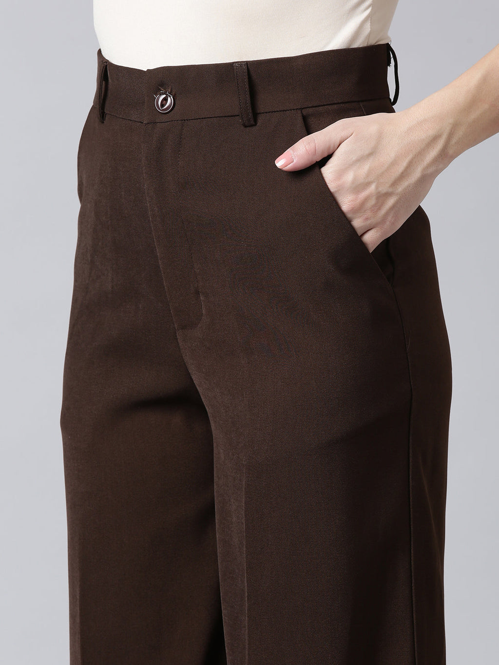 Women's Brown Comfort Cotton Parallel Trouser