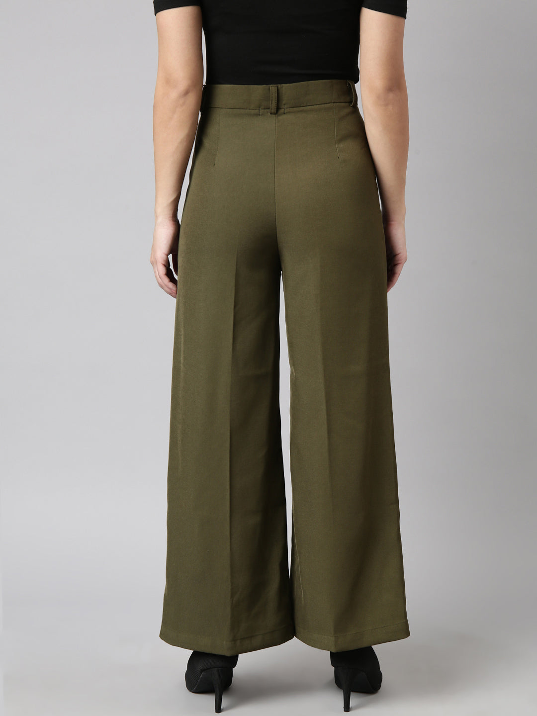 Women's Olive Regular Fit Cotton Comfort Parallel Trousers