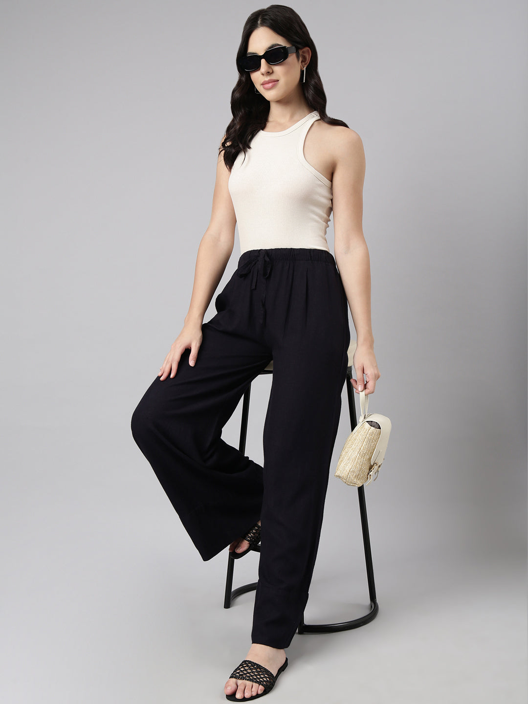 Women's Navy Blue Wide Leg Palazzos