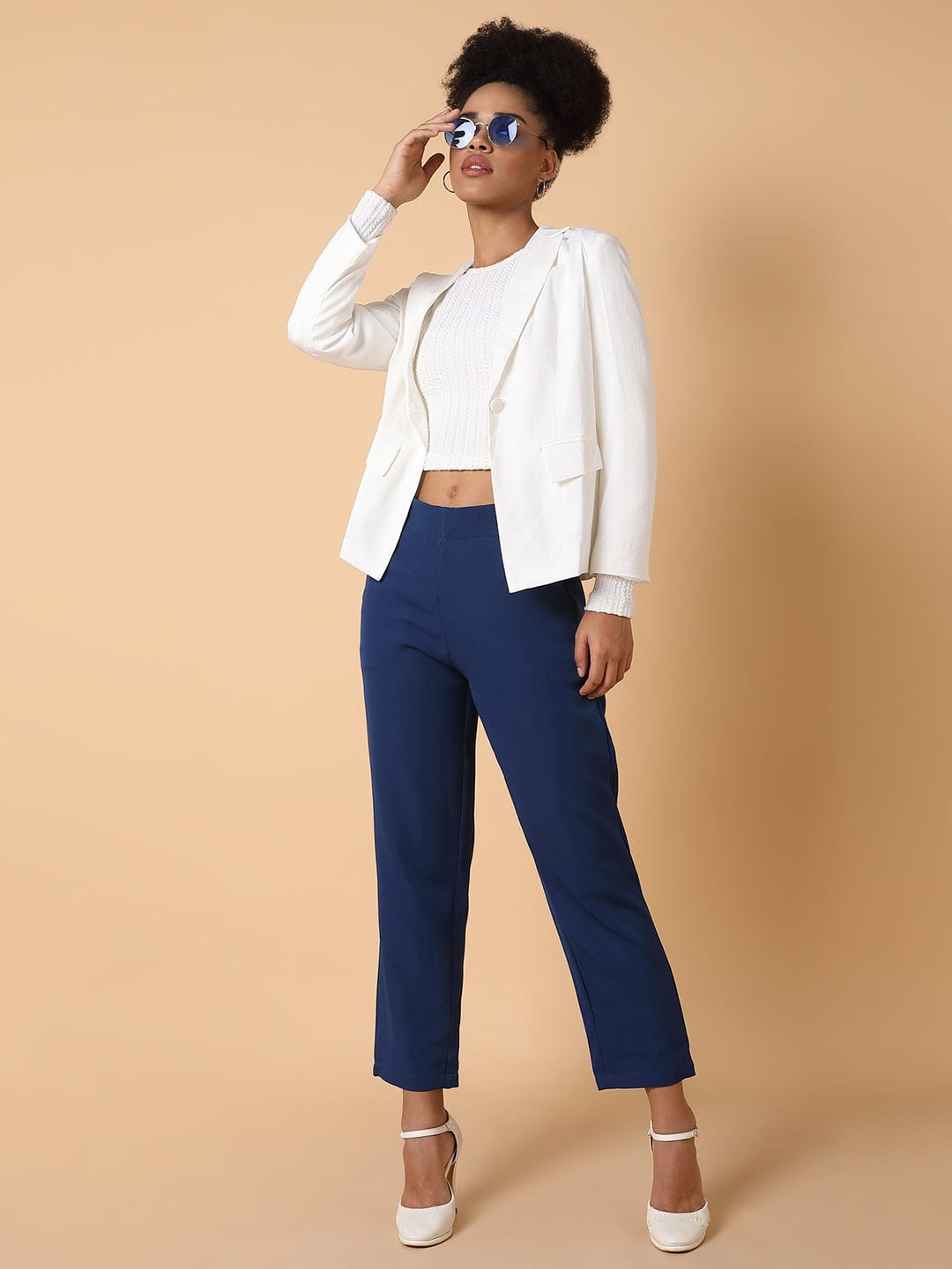 Women's Blue Comfort Slim Fit Trousers