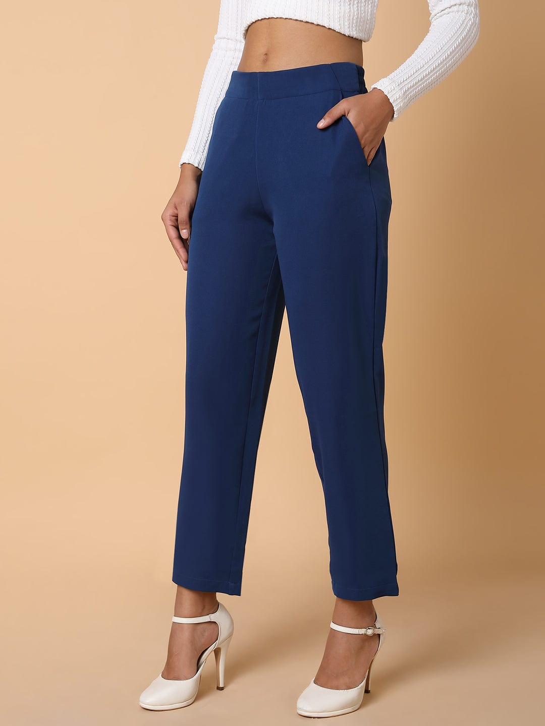 Women's Blue Comfort Slim Fit Trousers