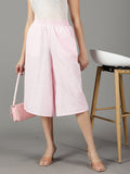 Women's Pink Relaxed Straight Fit High-Rise Linen Culottes