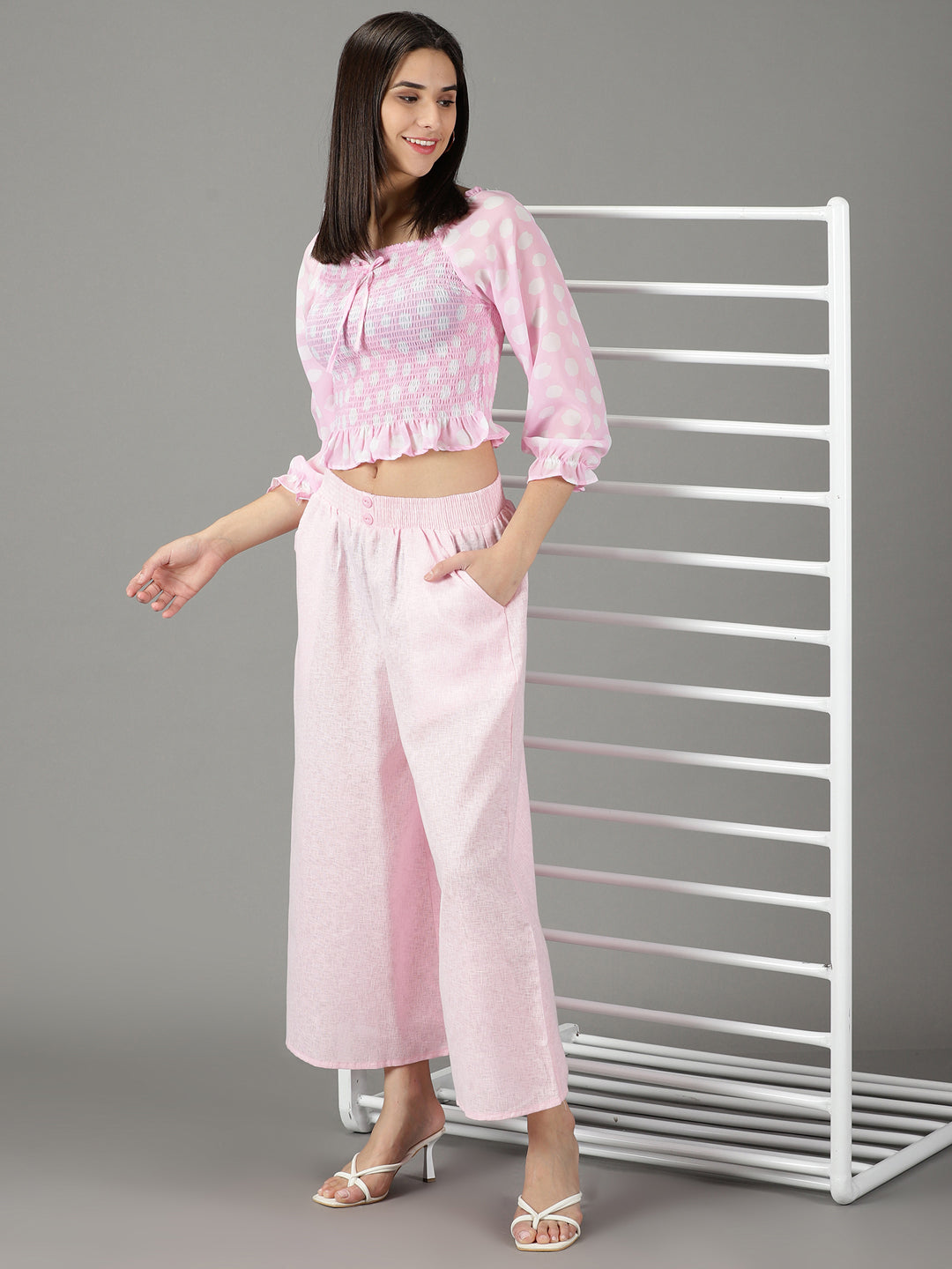 Women's Pink Flared High-Rise Linen Culottes Trouser
