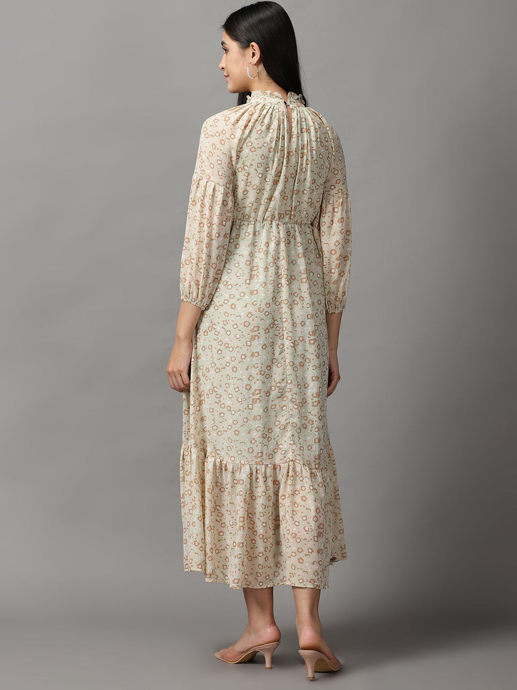 Women's Green Floral Chiffon Fit & Flare Dress