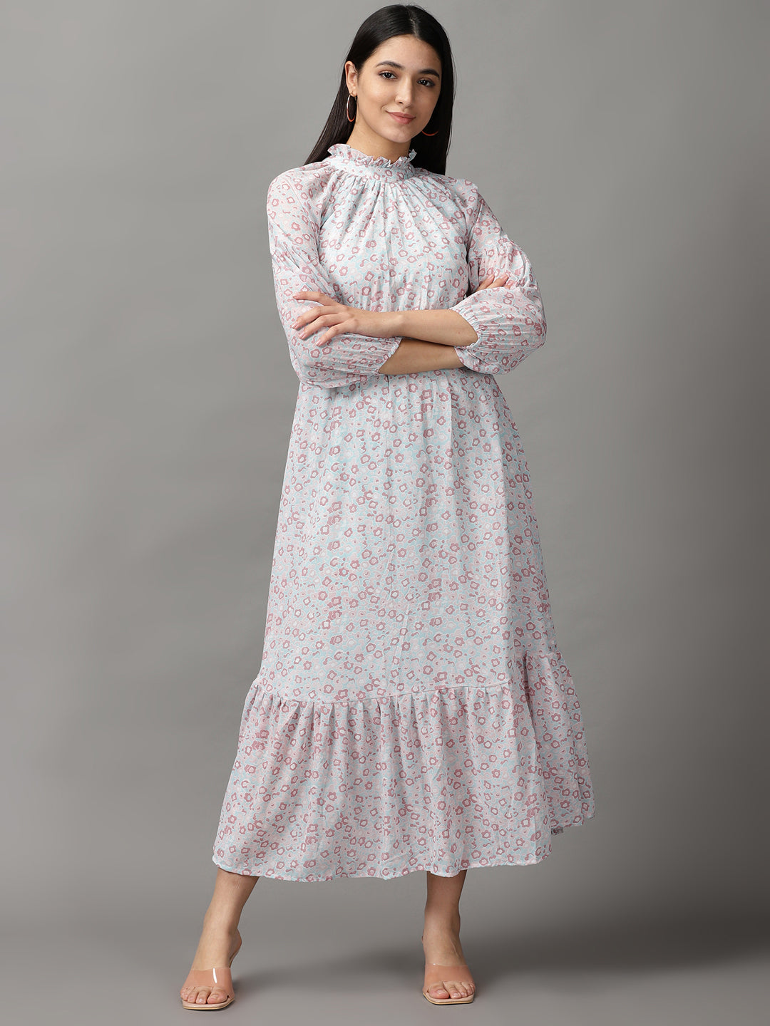 Women's Multi Floral Chiffon Fit & Flare Dress