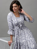 Women's Grey Floral Midi Dress