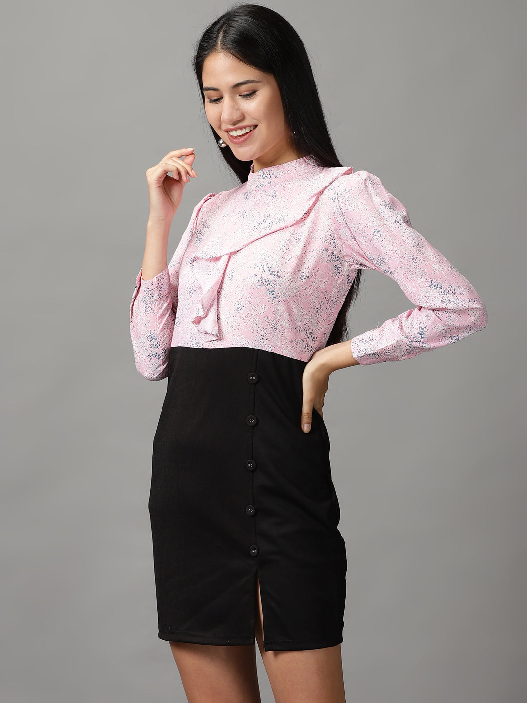 Women's Pink Abstract Printed Fit and Flare Dress
