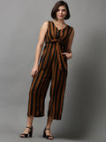 Women's Brown Striped Basic Jumpsuit