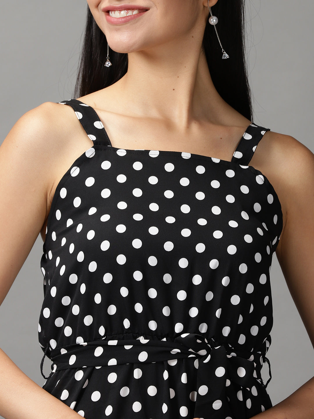 Women's Black Polka Dots Printed Fit and Flare Maxi Dress