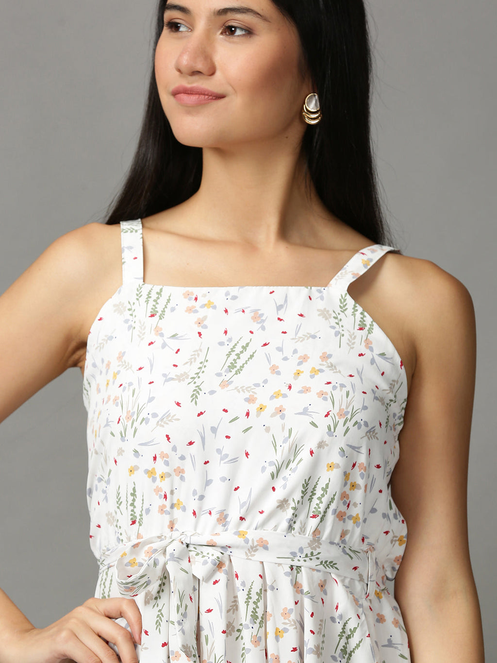 Women's White Floral Layered Chiffon Ethnic Maxi Dress